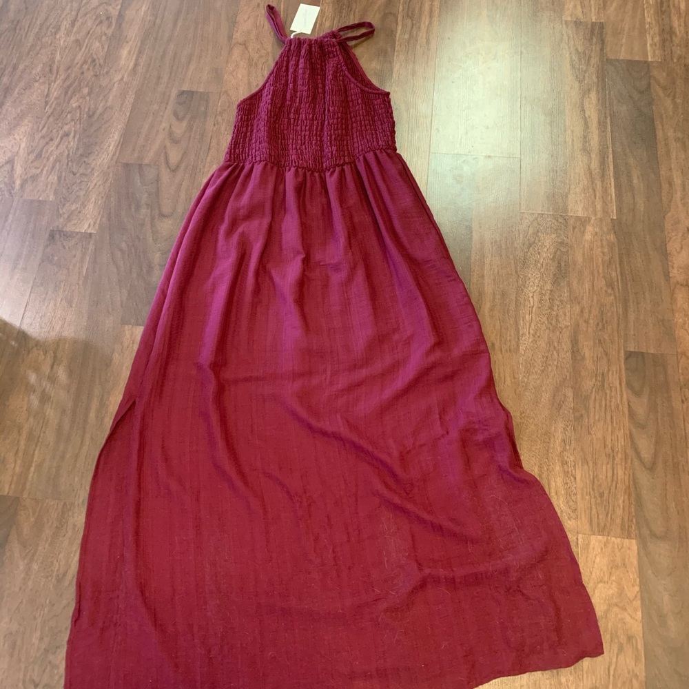 High neck maxi dress-Maroon